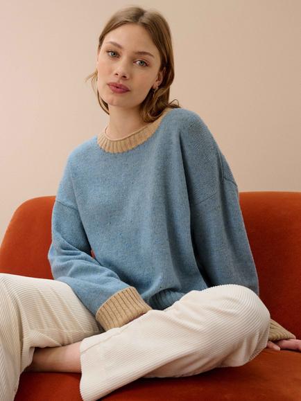 Brora Donegal Wool Contrast Trims Jumper - view 2, Glacier