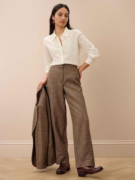 Brora Herringbone Wool Trousers, Mole