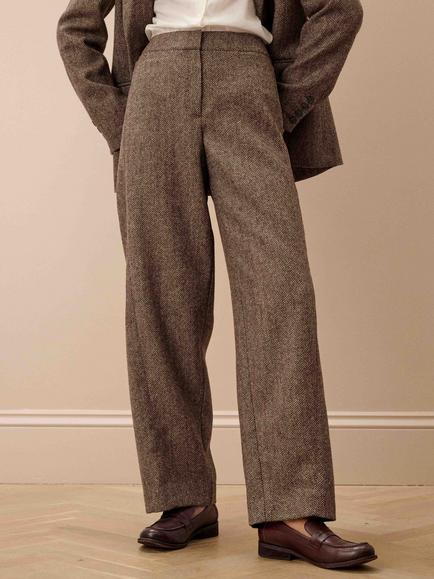 Brora Herringbone Wool Trousers - view 2, Mole