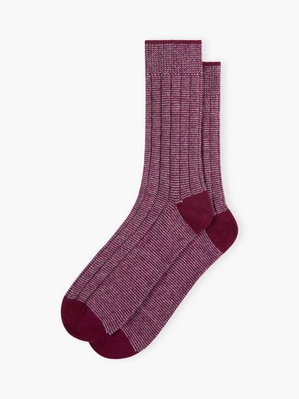 Brora Cashmere Rich Finely Striped Socks, Claret/Heron