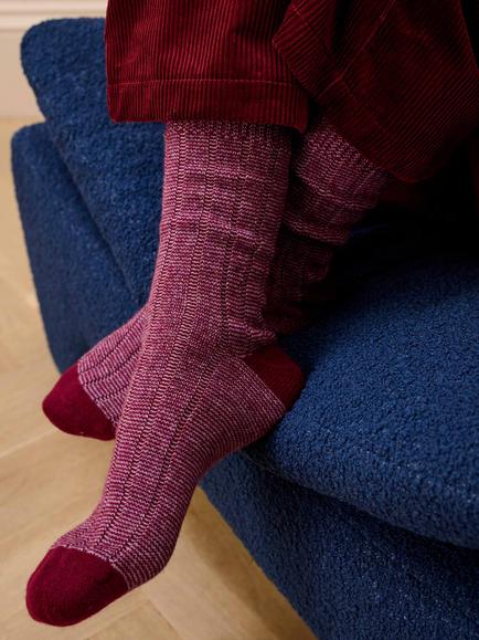 Brora Cashmere Rich Finely Striped Socks - view 2, Claret/Heron