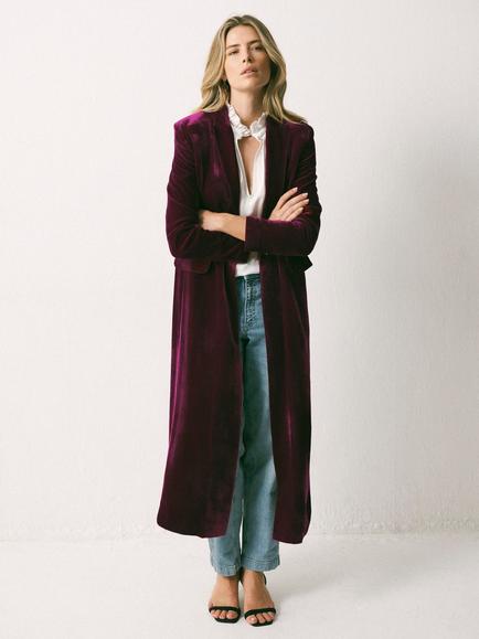 NRBY Odette Velvet Longline Coat, Crushed Berry, Crushed Berry