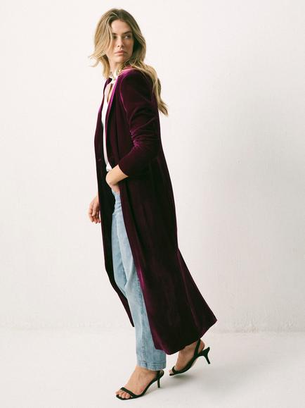 NRBY Odette Velvet Longline Coat, Crushed Berry - view 2, Crushed Berry