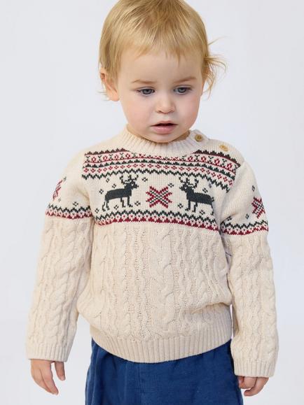 The Little Tailor Baby Christmas Cable Jumper, Cream