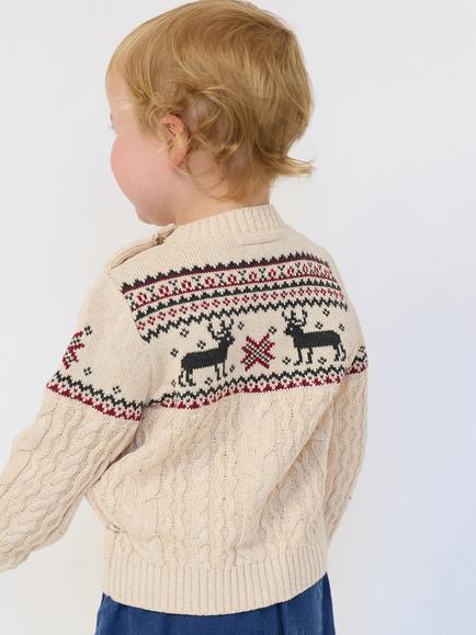 The Little Tailor Baby Christmas Cable Jumper - view 2, Cream