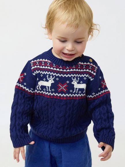 The Little Tailor Baby Christmas Cable Jumper, Navy