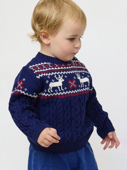 The Little Tailor Baby Christmas Cable Jumper - view 2, Navy