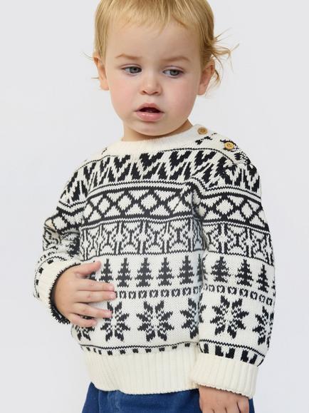 The Little Tailor Baby Fairisle Christmas Jumper, Black/Cream, Black/Cream