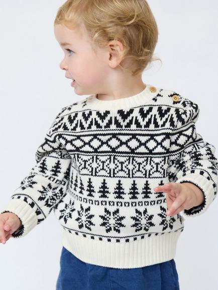 The Little Tailor Baby Fairisle Christmas Jumper, Black/Cream - view 2, Black/Cream