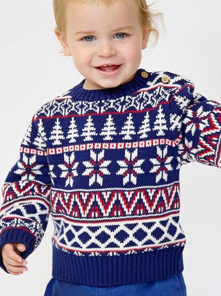 The Little Tailor Baby Fairisle Christmas Jumper, Navy/Red/Cream, Navy/Red/Cream