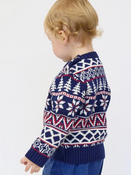 The Little Tailor Baby Fairisle Christmas Jumper, Navy/Red/Cream - view 2, Navy/Red/Cream