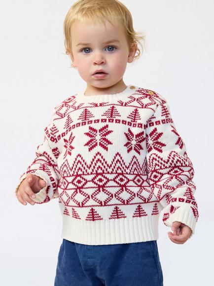 The Little Tailor Baby Fairisle Christmas Jumper, Red/Cream, Red/Cream