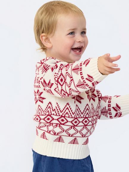 The Little Tailor Baby Fairisle Christmas Jumper, Red/Cream - view 2, Red/Cream