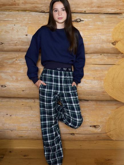 The Little Tailor Cotton Flannel Christmas Check Pyjama Set, Red/Navy, Navy/Green