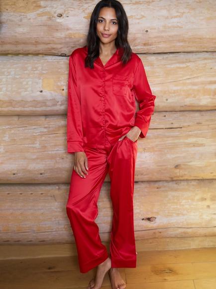 The Little Tailor Satin Pyjama Set, Red, Red