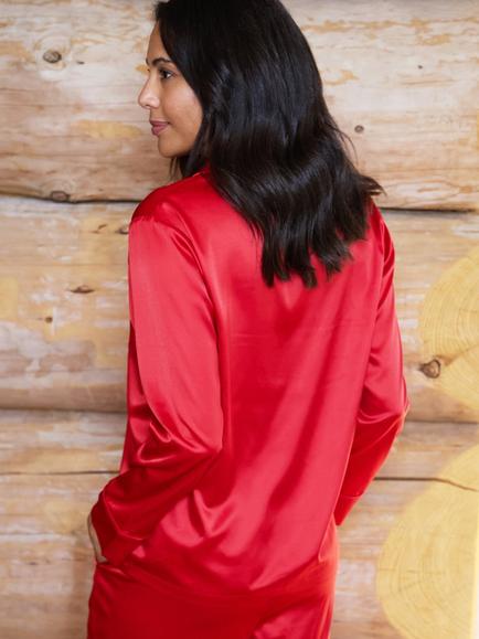 The Little Tailor Satin Pyjama Set, Red - view 2, Red