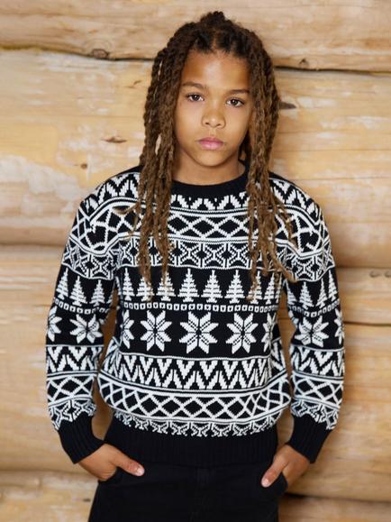 The Little Tailor Kids' Cotton Fair Isle Jumper, Black/Cream, Black/Cream