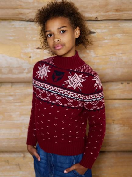 The Little Tailor Kids' Christmas Red Sheild Turtle Neck Wool Blend Jumper - view 2, Red/Navy/Cream