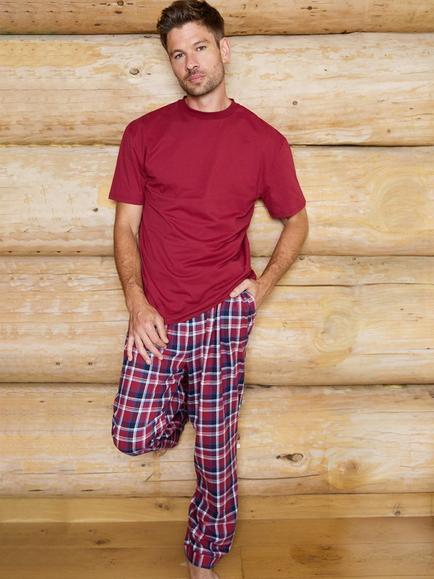 The Little Tailor Cotton Flannel Check Pyjama Set, Red, Navy - view 2, Red, Navy
