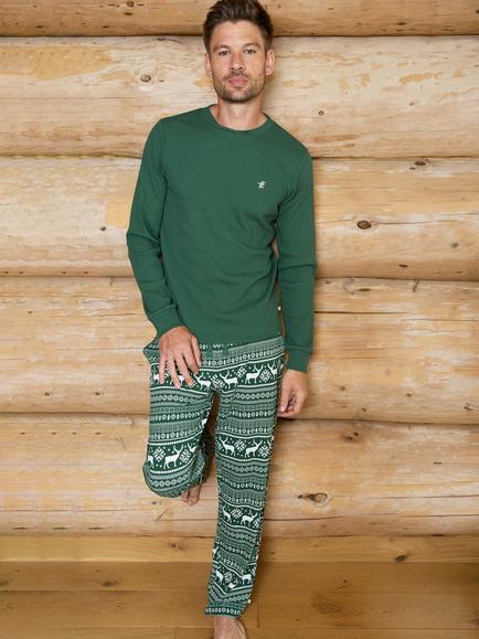 The Little Tailor Cotton Fair Isle Reindeer Pyjama Set - view 2, Green/Cream
