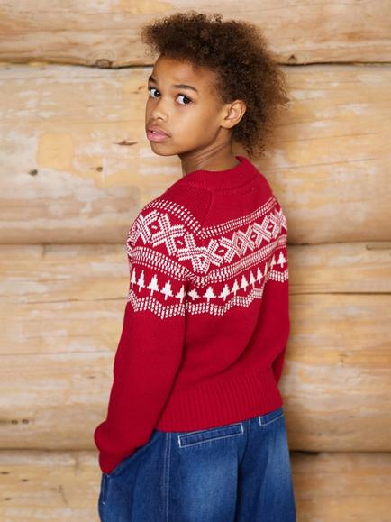 The Little Tailor Kids' Cotton Fair Isle Cardigan, Red Multi - view 2, Red Multi