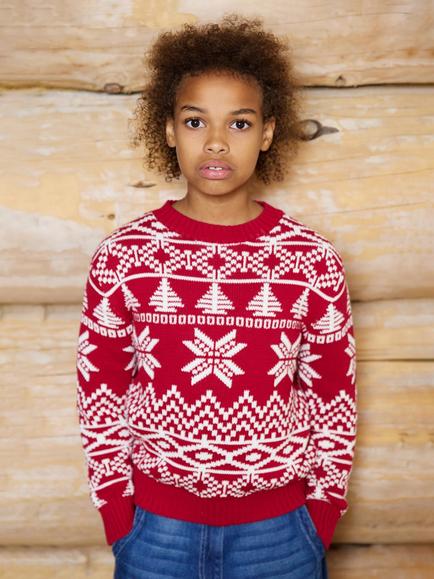 The Little Tailor Kids' Cotton Fair Isle Jumper, Red/Cream, Red/Cream