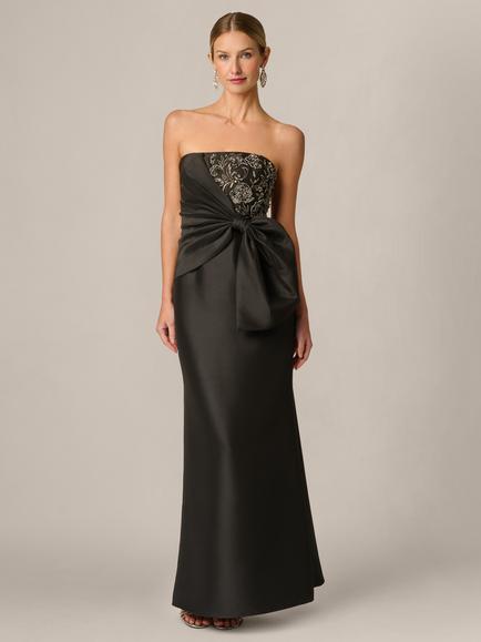 Aidan Mattox Mikado Bow Embellished Maxi Dress, Black, Black