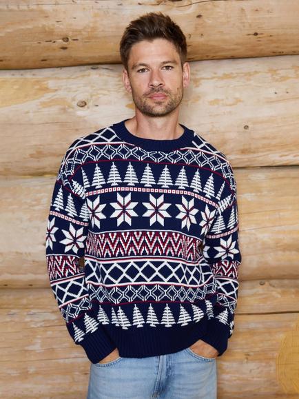 The Little Tailor Cotton Fair Isle Jumper, Navy, Red, Cream, Navy, Red, Cream