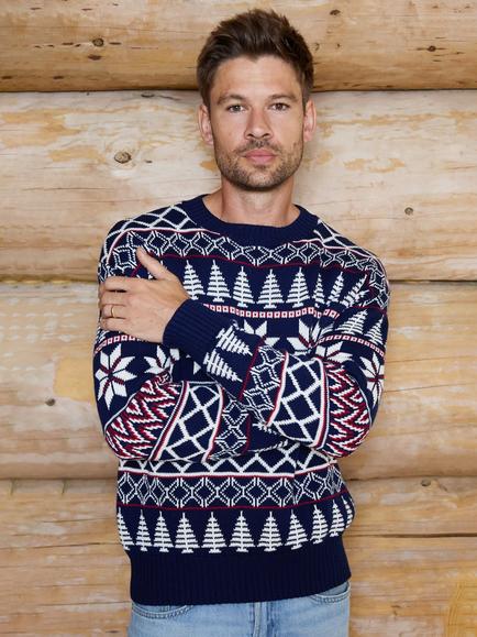 The Little Tailor Cotton Fair Isle Jumper, Navy, Red, Cream - view 2, Navy, Red, Cream