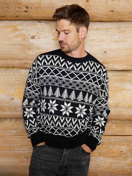 The Little Tailor Cotton Fair Isle Jumper, Black, Cream - view 2, Black, Cream