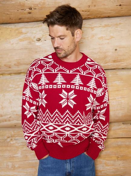The Little Tailor Cotton Fair Isle Jumper, Red/Cream - view 2, Red/Cream