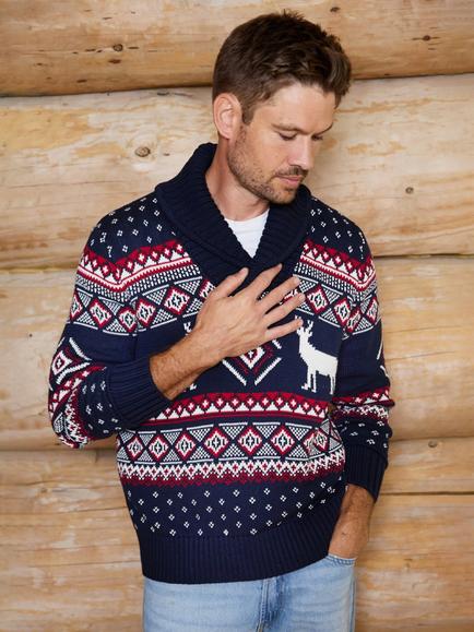 The Little Tailor Premium Cotton Jumper, Navy/Red/Cream - view 2, Navy/Red/Cream