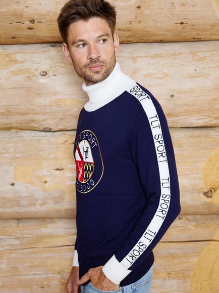 The Little Tailor Roll Neck Sport Crest Jumper, Navy - view 2, Navy