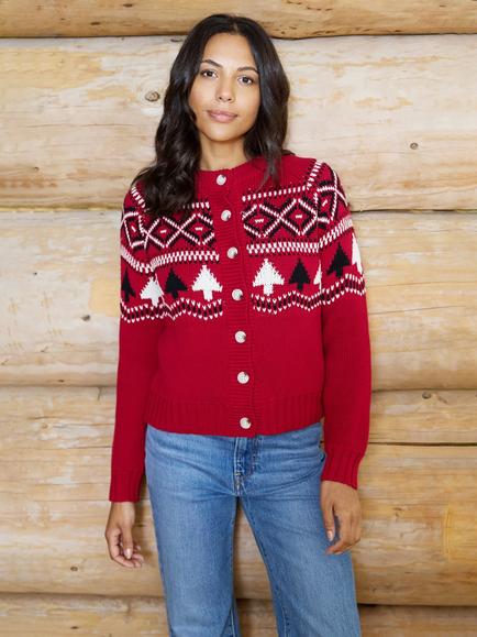 The Little Tailor Cotton Fair Isle Cardigan, Red Multi - view 2, Red Multi