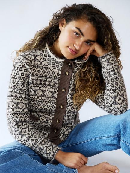 The Little Tailor Florence Fair Isle Jacket, Brown Neutral, Brown Neutral