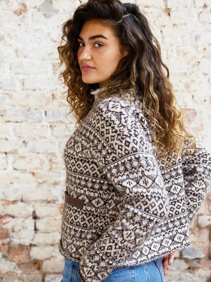 The Little Tailor Florence Fair Isle Jacket, Brown Neutral - view 2, Brown Neutral