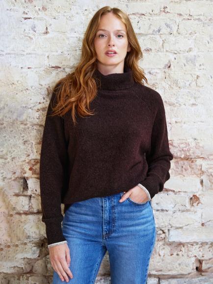 The Little Tailor  Aubrey Roll Neck Jumper, Brown