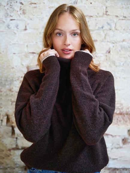 The Little Tailor  Aubrey Roll Neck Jumper - view 2, Brown