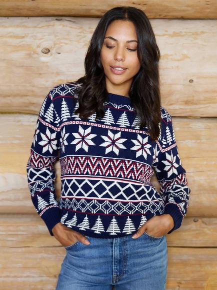 The Little Tailor Cotton Fair Isle Jumper, Navy/Red/Cream, Navy/Red/Cream