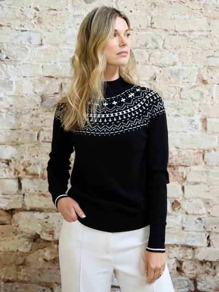 The Little Tailor Modern Fair Isle Funnel Neck Jumper, Black - view 2, Black