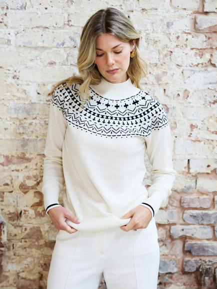 The Little Tailor Modern Fair Isle Funnel Neck Jumper, Cream, Cream