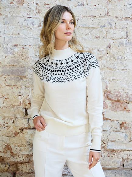 The Little Tailor Modern Fair Isle Funnel Neck Jumper, Cream - view 2, Cream