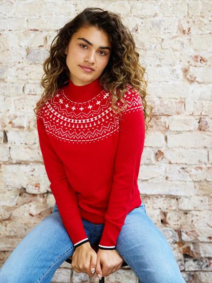 The Little Tailor Wool Blend Fair Isle Jumper, Red, Red
