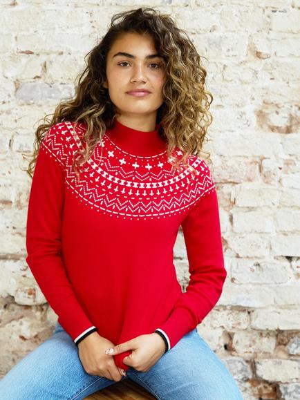 The Little Tailor Wool Blend Fair Isle Jumper, Red - view 2, Red