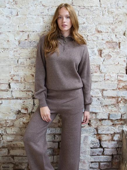 The Little Tailor Charlie Plain Knit Trousers, Dark Fawn