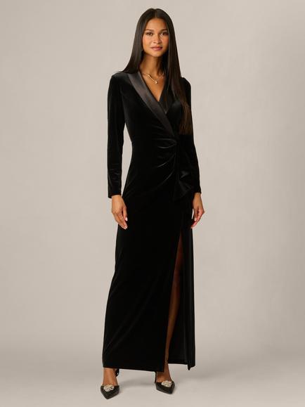 Adrianna Papell Velvet Tuxedo Gown, Black, Black
