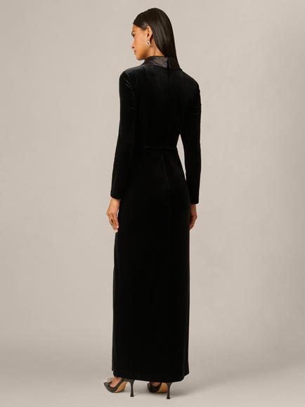 Adrianna Papell Velvet Tuxedo Gown, Black - view 2, Black