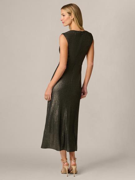 Adrianna Papell V-Neck Metallic Ankle Dress, Black/Gold - view 2, Black/Gold
