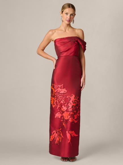 Aidan Mattox Strapless Jacquard Maxi Dress, Red Ruby, Red Ruby