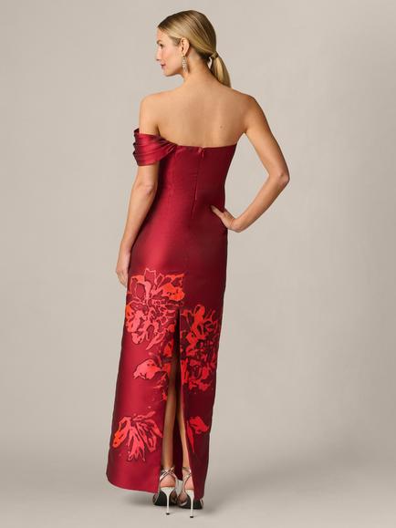 Aidan Mattox Strapless Jacquard Maxi Dress, Red Ruby - view 2, Red Ruby